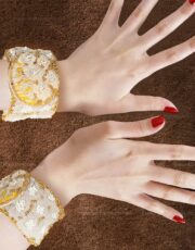 Bracelet made of cottonin thew Art Deco style (hand embroidery with silk and beads)